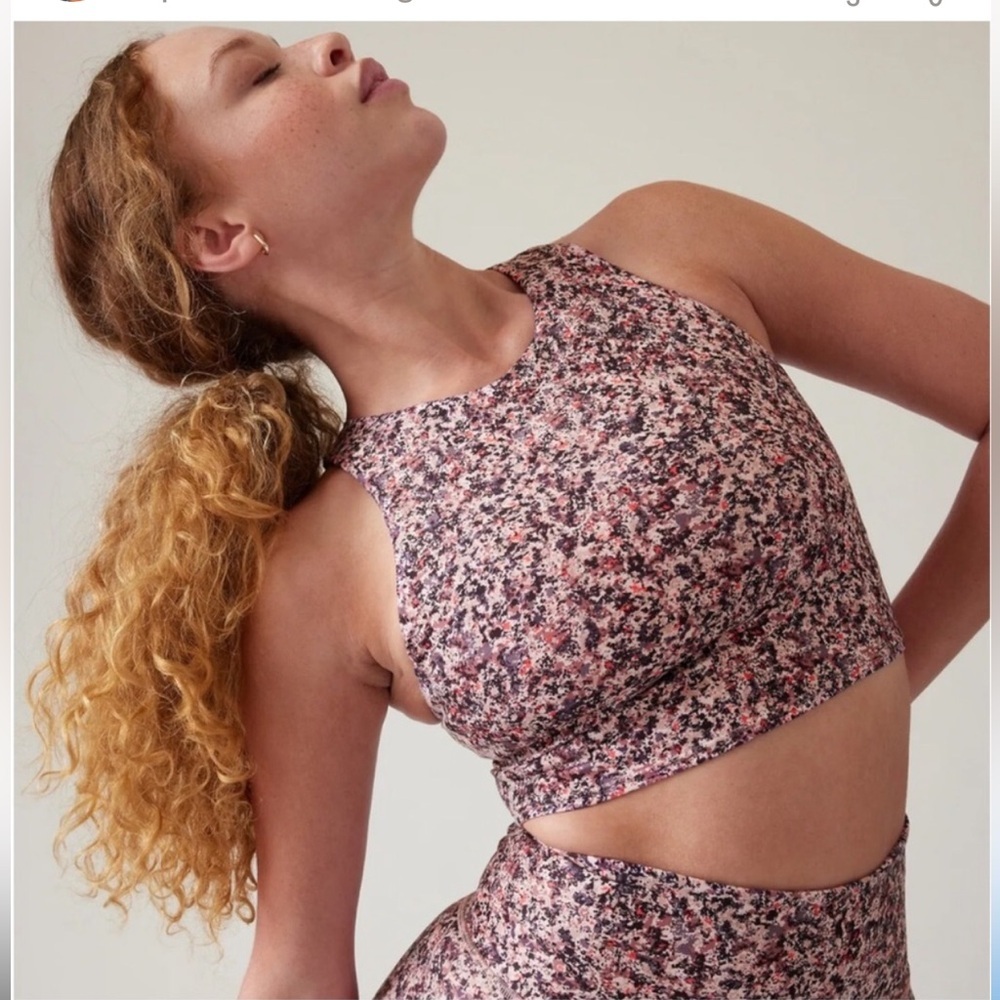 Athleta Tulip Pink‎ Splatter Multi Conscious Crop Printed Top size medium new